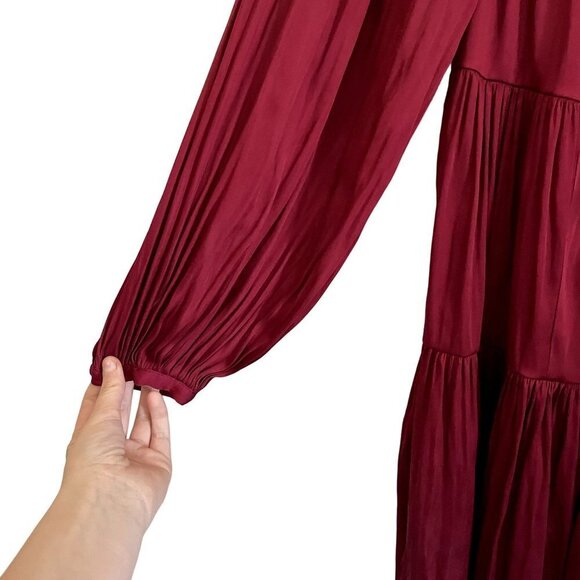 Banana Republic deep red ruched dress flowy style long sleeves winter christmas - Picture 3 of 7